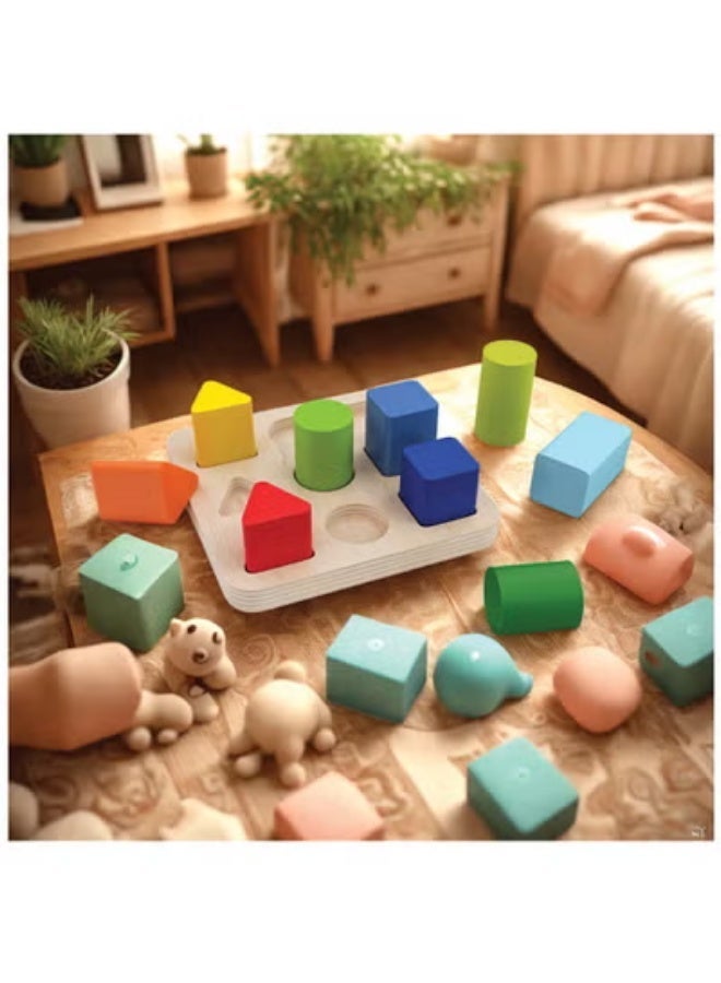 مجموعة أشكال خشبية ملونة للأطفال الصغار – لعبة تعليمية مبكرة لتعزيز تطور المهارات الحركية، والتعرف على الأشكال، والقدرات الإدراكية. لعبة خشبية آمنة، متين - Image 2